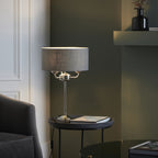 Highclere 3 Light Table Lamp In Bright Nickel Finish With Charcoal Shade 99149