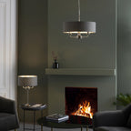 Highclere 3 Light Table Lamp In Bright Nickel Finish With Charcoal Shade 99149