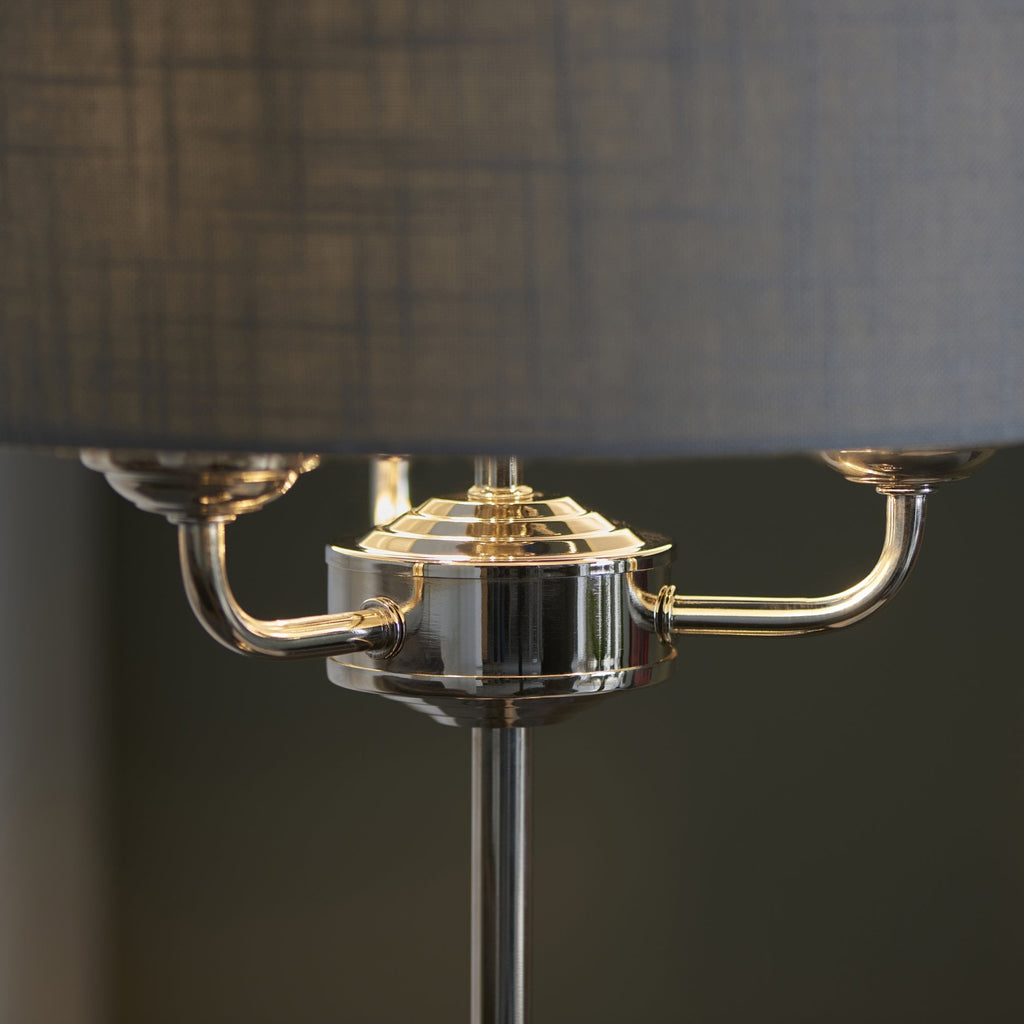 Highclere 3 Light Table Lamp In Bright Nickel Finish With Charcoal Shade 99149