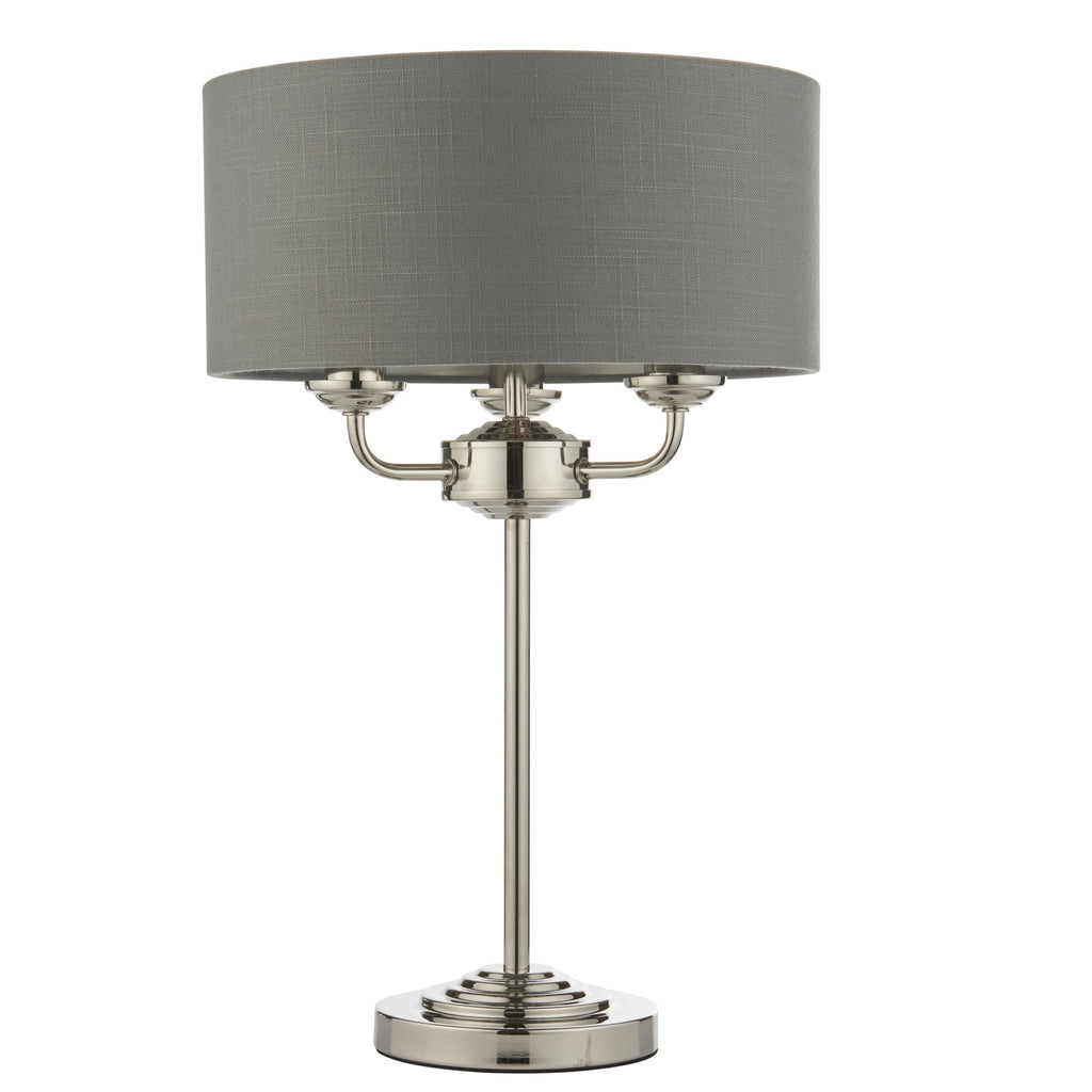 Highclere 3 Light Table Lamp In Bright Nickel Finish With Charcoal Shade 99149