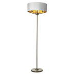 Highclere 3 Light Floor Lamp In Antique Brass Finish With Vintage White Fabric 98935