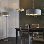 Highclere 3 Light Floor Lamp In Antique Brass Finish With Vintage White Fabric 98935