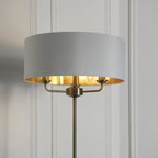 Highclere 3 Light Floor Lamp In Antique Brass Finish With Vintage White Fabric 98935