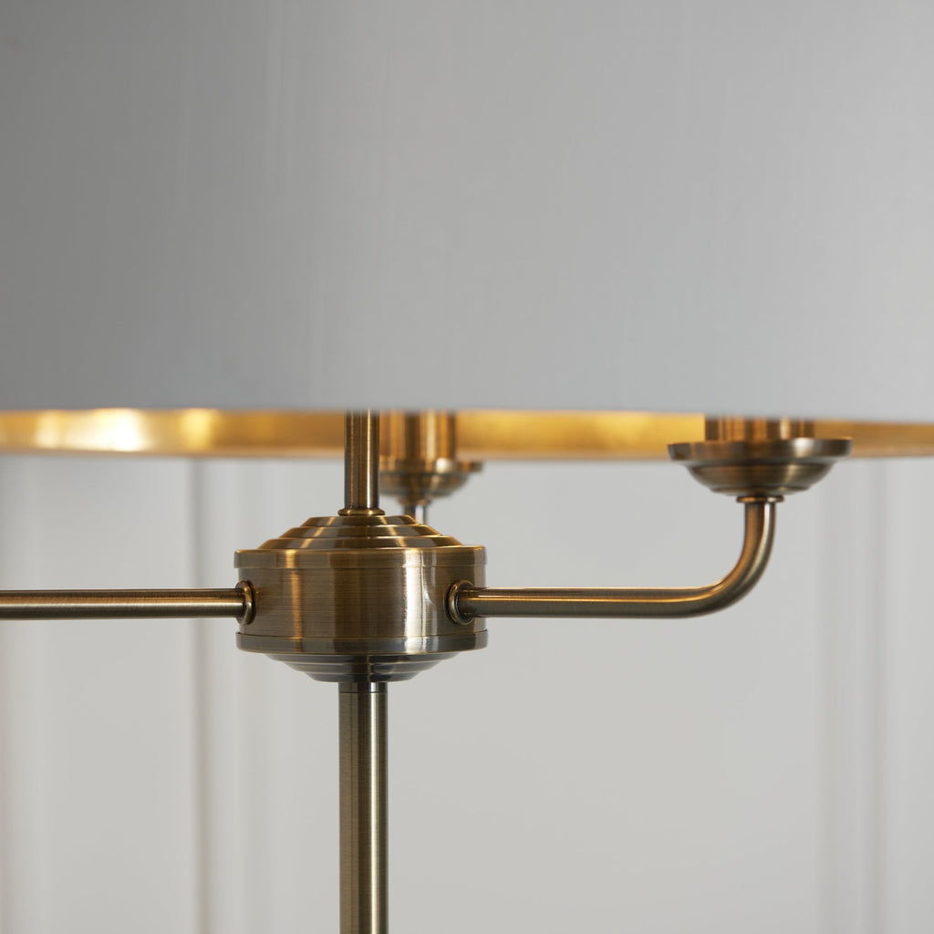 Highclere 3 Light Floor Lamp In Antique Brass Finish With Vintage White Fabric 98935