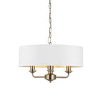 Highclere 3 Light Ceiling Pendant Light In Antique Brass Finish With Vintage White Shade 98934