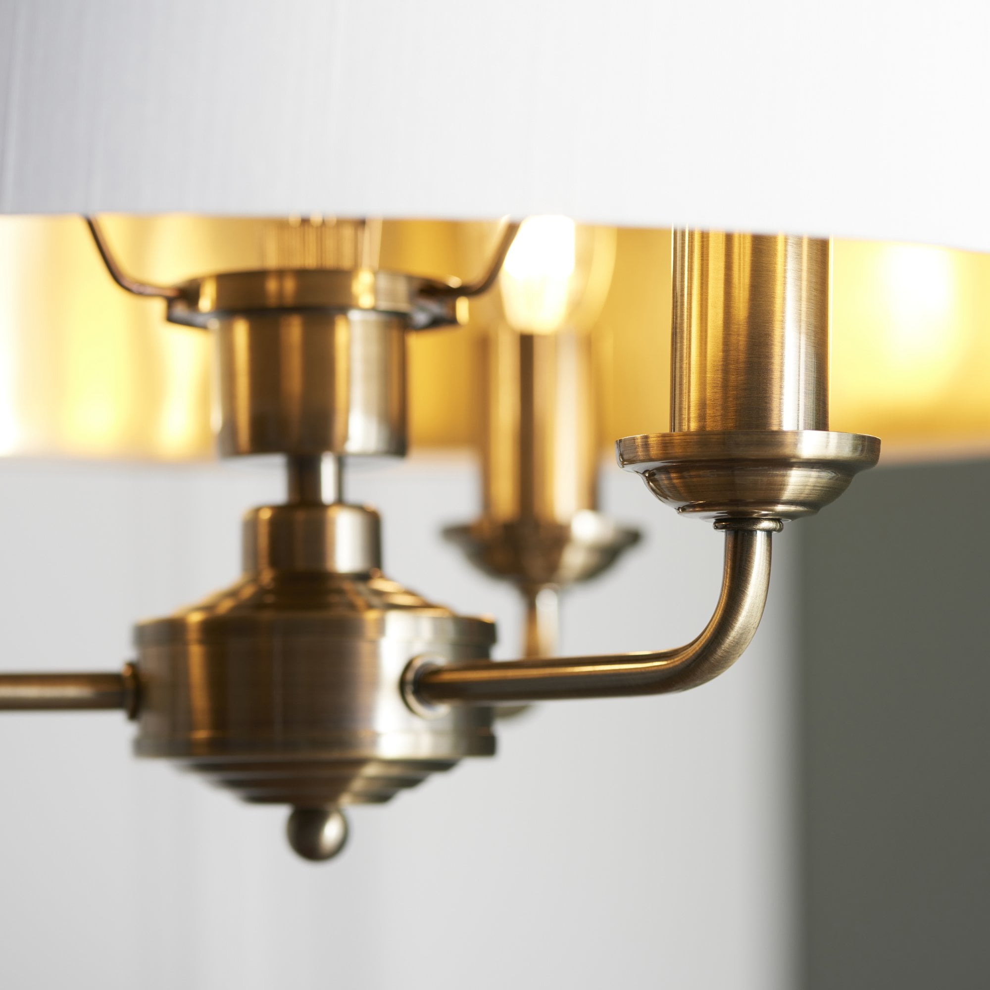 Highclere 3 Light Ceiling Pendant Light In Antique Brass Finish With Vintage White Shade 98934
