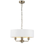 Highclere 3 Light Ceiling Pendant Light In Antique Brass Finish With Vintage White Shade 98934