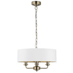 Highclere 3 Light Ceiling Pendant Light In Antique Brass Finish With Vintage White Shade 98934