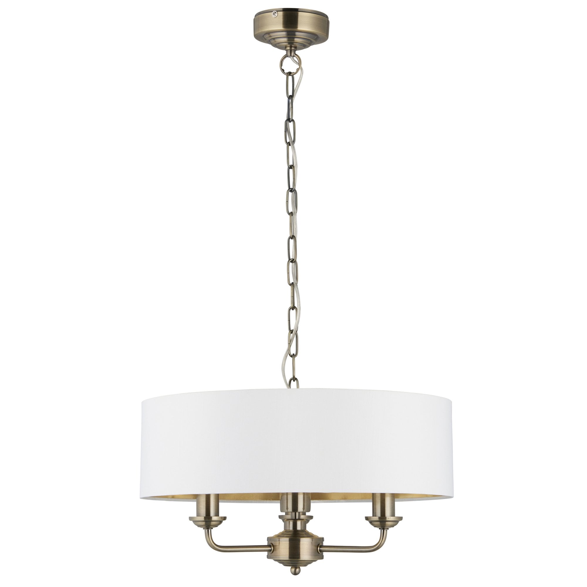 Highclere 3 Light Ceiling Pendant Light In Antique Brass Finish With Vintage White Shade 98934
