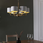 Highclere 6 Light Ceiling Pendant Light In Antique Brass Finish With Vintage White Shades 98936