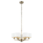 Highclere 6 Light Ceiling Pendant Light In Antique Brass Finish With Vintage White Shades 98936