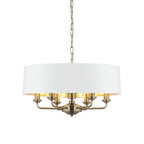 Highclere 6 Light Ceiling Pendant Light In Antique Brass Finish With Vintage White Shade 98933