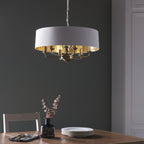 Highclere 6 Light Ceiling Pendant Light In Antique Brass Finish With Vintage White Shade 98933