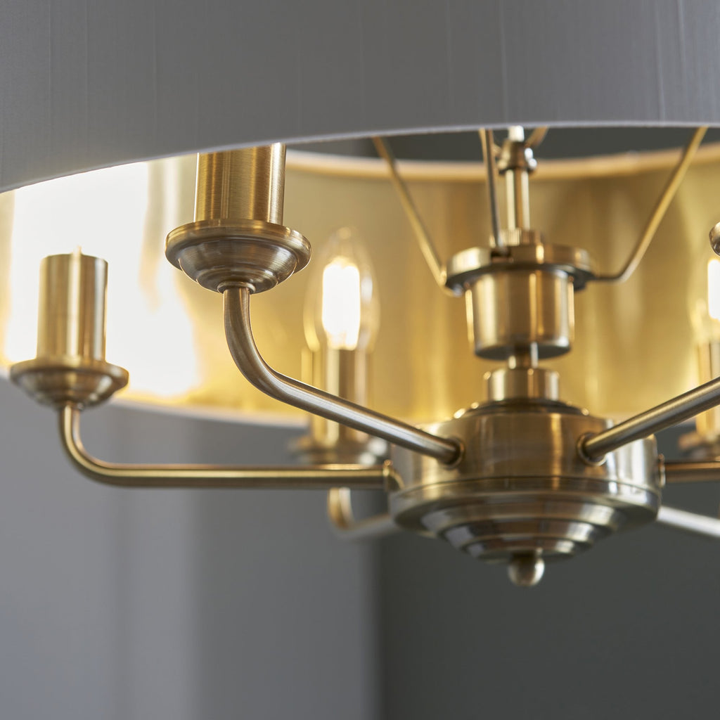 Highclere 6 Light Ceiling Pendant Light In Antique Brass Finish With Vintage White Shade 98933