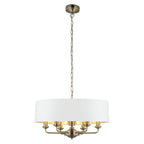 Highclere 6 Light Ceiling Pendant Light In Antique Brass Finish With Vintage White Shade 98933