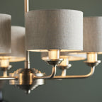 Highclere 6 Light Ceiling Pendant Light In Brushed Chrome With Natural Linen Shades 99151
