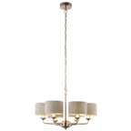 Highclere 6 Light Ceiling Pendant Light In Brushed Chrome With Natural Linen Shades 99151