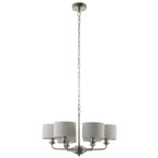 Highclere 6 Light Ceiling Pendant Light In Brushed Chrome With Natural Linen Shades 99151