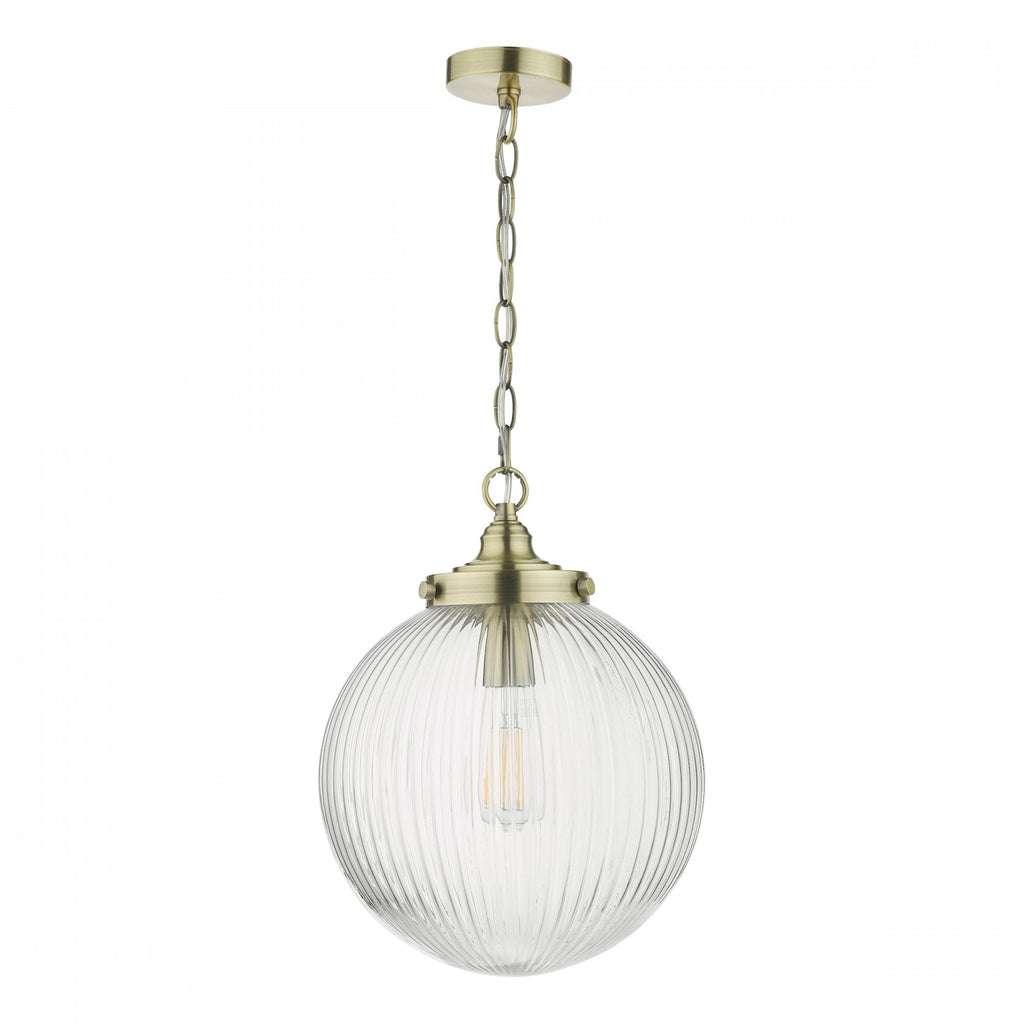 Tamara Single Ceiling Pendant Light In Antique Brass With Ribbed Glass TAM0175