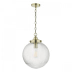 Tamara Single Ceiling Pendant Light In Antique Brass With Ribbed Glass TAM0175