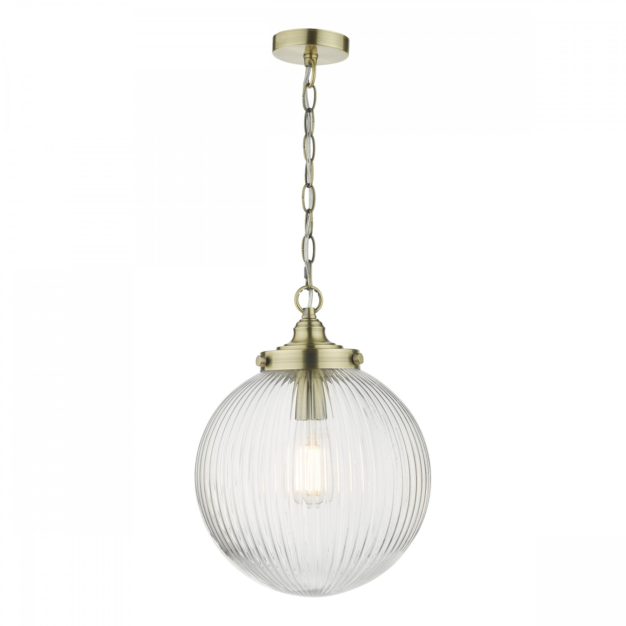 Tamara Single Ceiling Pendant Light In Antique Brass With Ribbed Glass TAM0175