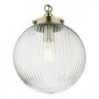 Tamara Single Ceiling Pendant Light In Antique Brass With Ribbed Glass TAM0175