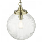 Tamara Single Ceiling Pendant Light In Antique Brass With Ribbed Glass TAM0175