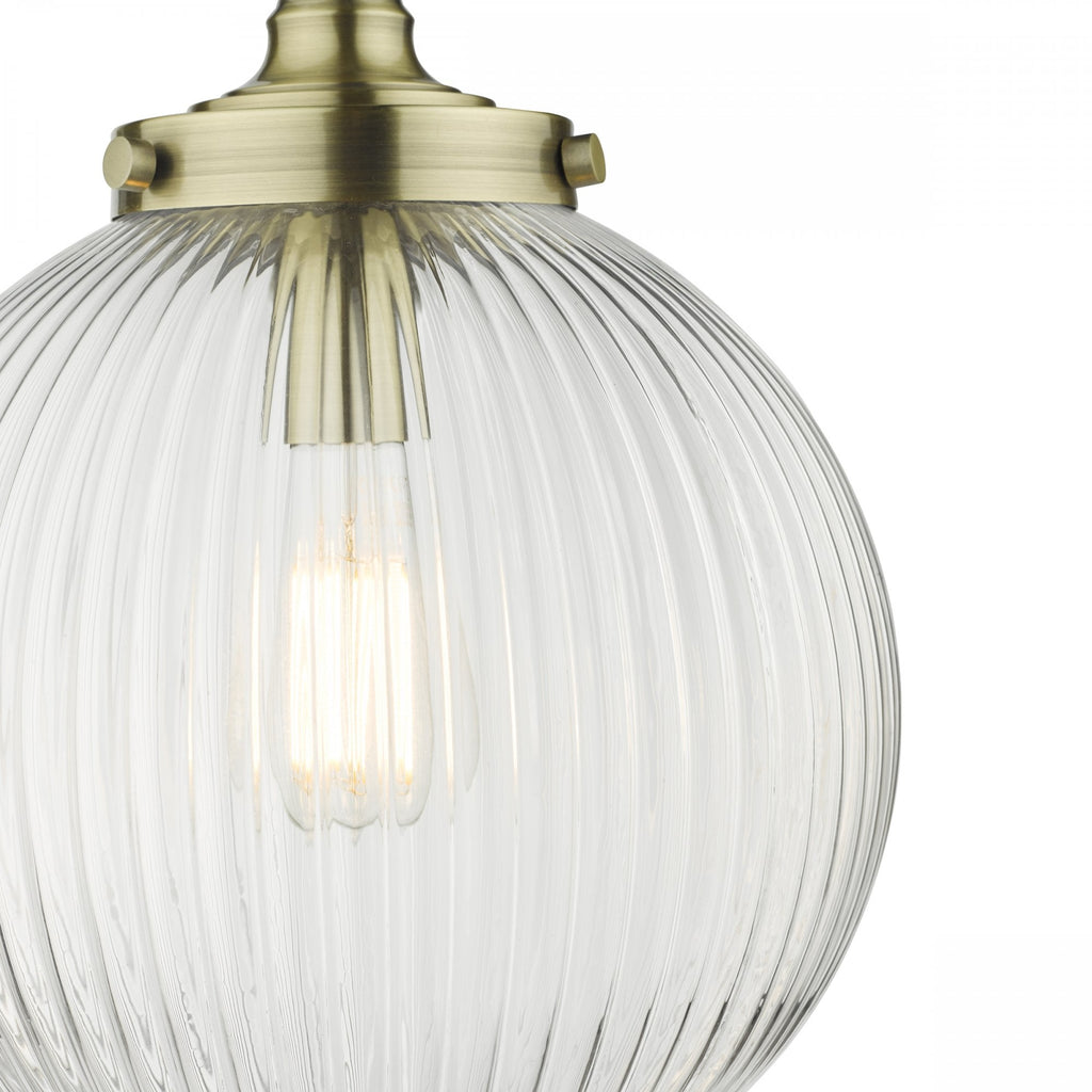 Tamara Single Ceiling Pendant Light In Antique Brass With Ribbed Glass TAM0175
