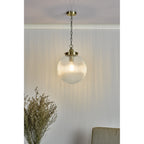 Tamara Single Ceiling Pendant Light In Antique Brass With Ribbed Glass TAM0175
