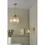 Tamara Single Ceiling Pendant Light In Antique Brass With Ribbed Glass TAM0175