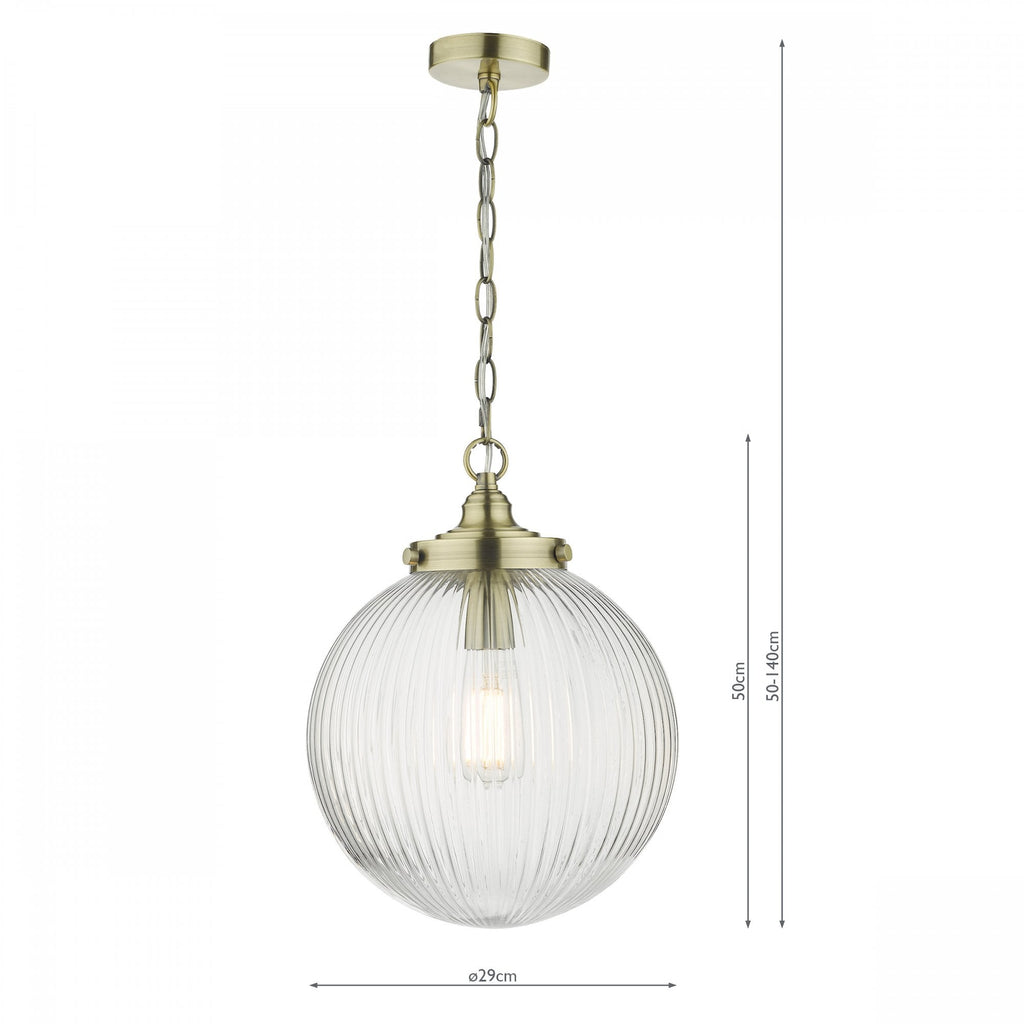 Tamara Single Ceiling Pendant Light In Antique Brass With Ribbed Glass TAM0175