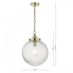 Tamara Single Ceiling Pendant Light In Antique Brass With Ribbed Glass TAM0175