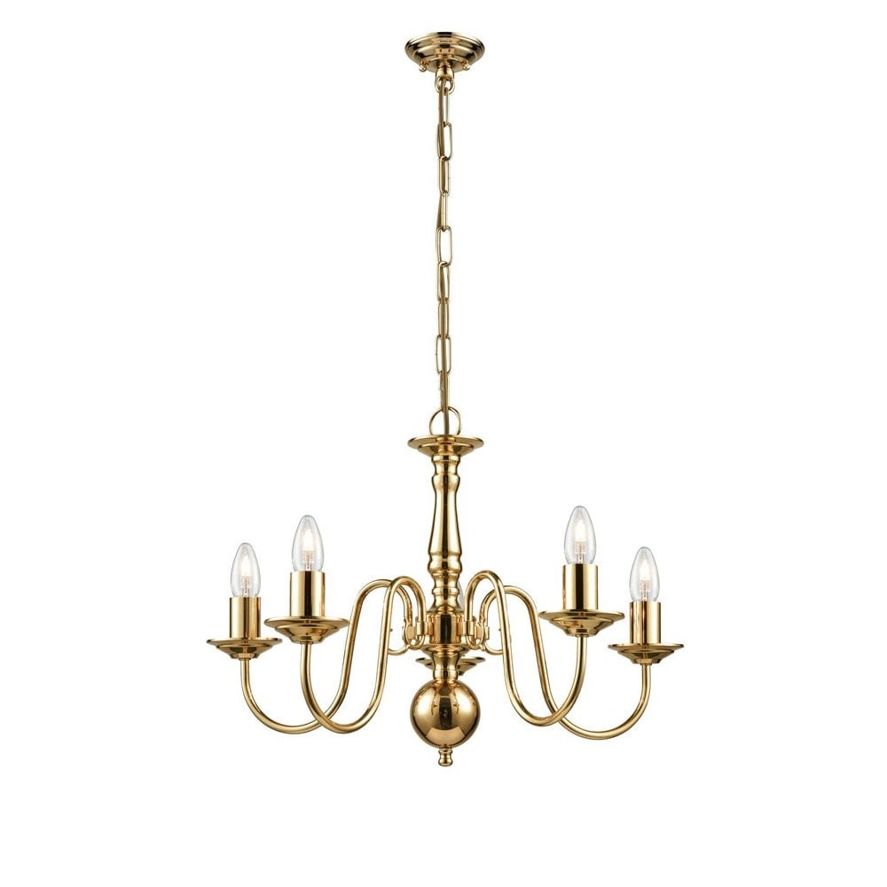 Delft 5 Light Polished Brass Flemish Chandelier - P7915