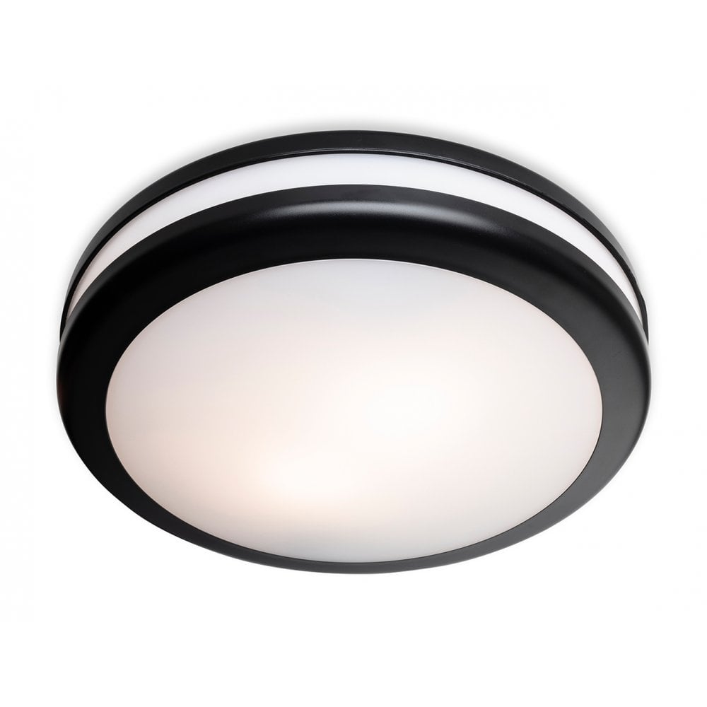 Style Resin Flush Ceiling Fitting In Black With White Diffuser 3843BK