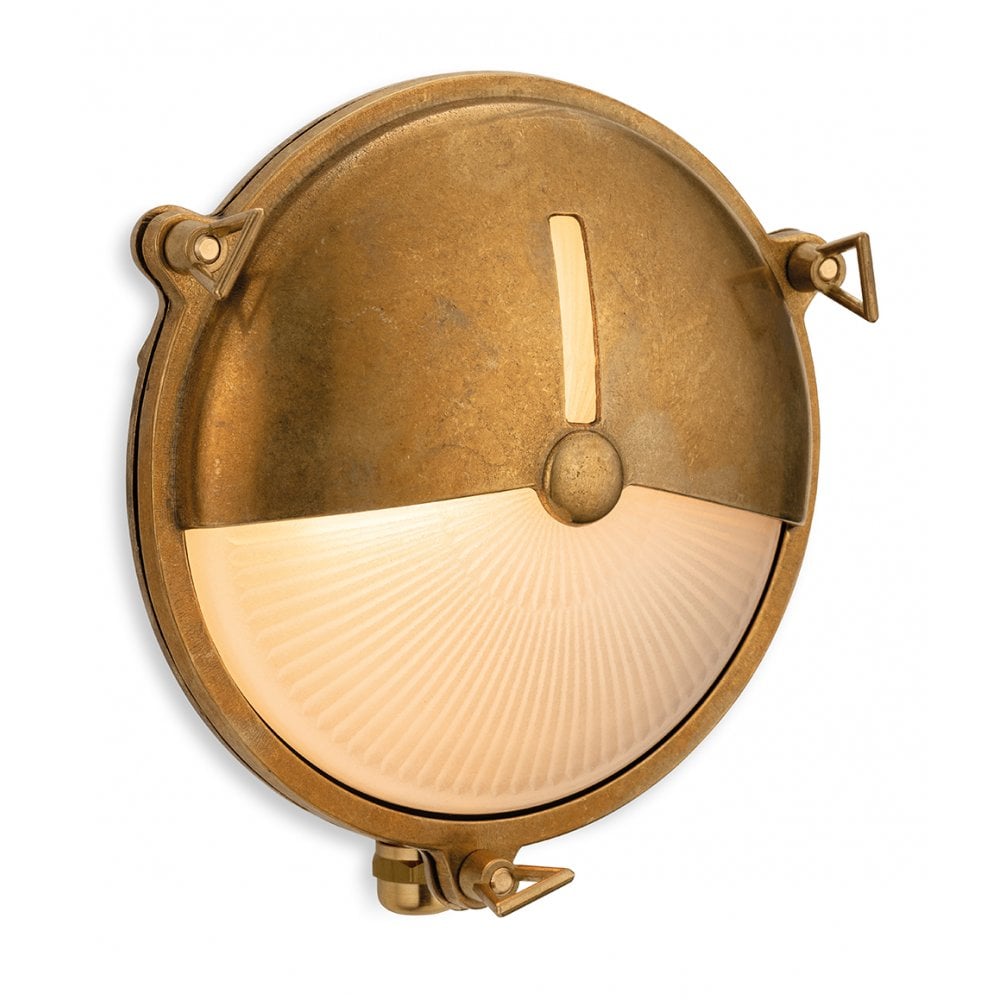 Nautic Exterior Round Bulkhead Wall Light In Brass with Frosted Glass IP64 3850BR