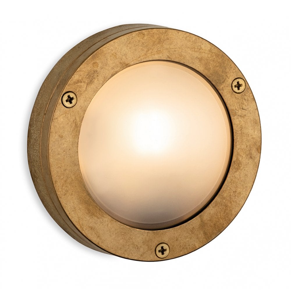 Nautic Exterior Bulkhead In Solid Brass With Frosted Glass IP64 3852BR