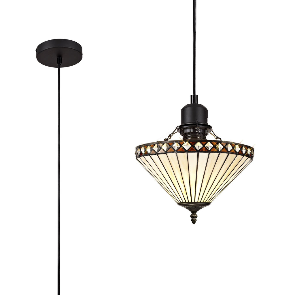 Cognac Tiffany Small Ceiling Pendant Kit With Cream And Amber Glass With Crystals 30 cm