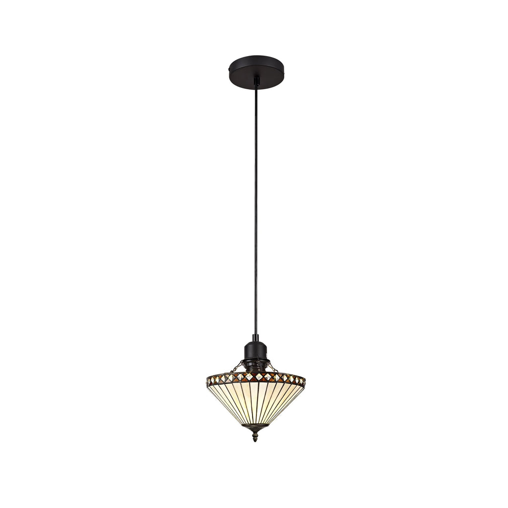 Cognac Tiffany Small Ceiling Pendant Kit With Cream And Amber Glass With Crystals 30 cm