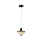 Cognac Tiffany Small Ceiling Pendant Kit With Cream And Amber Glass With Crystals 30 cm