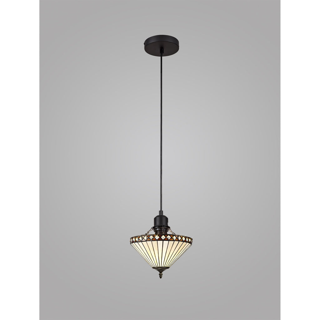 Cognac Tiffany Small Ceiling Pendant Kit With Cream And Amber Glass With Crystals 30 cm