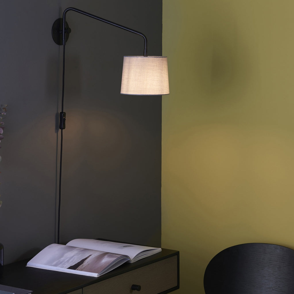 Carlson Small Swing Arm Wall Light In Matt Black With Grey Shade 79500