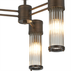 Pillar 3 Light Bathroom Semi Flush Ceiling Light In Bronze And Clear Glass Rods IP44 E14