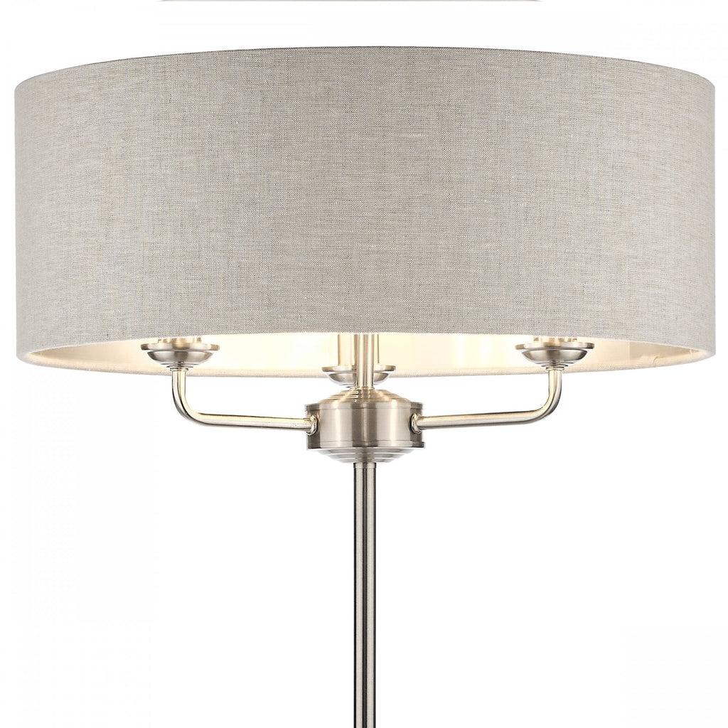Sorrento Satin Nickel 3 Light Floor Lamp With Natural Shade LA3570089-Q