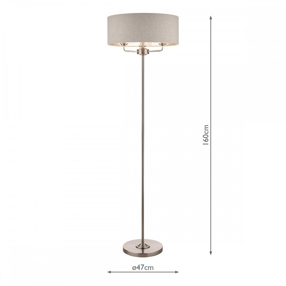Sorrento Satin Nickel 3 Light Floor Lamp With Natural Shade LA3570089-Q