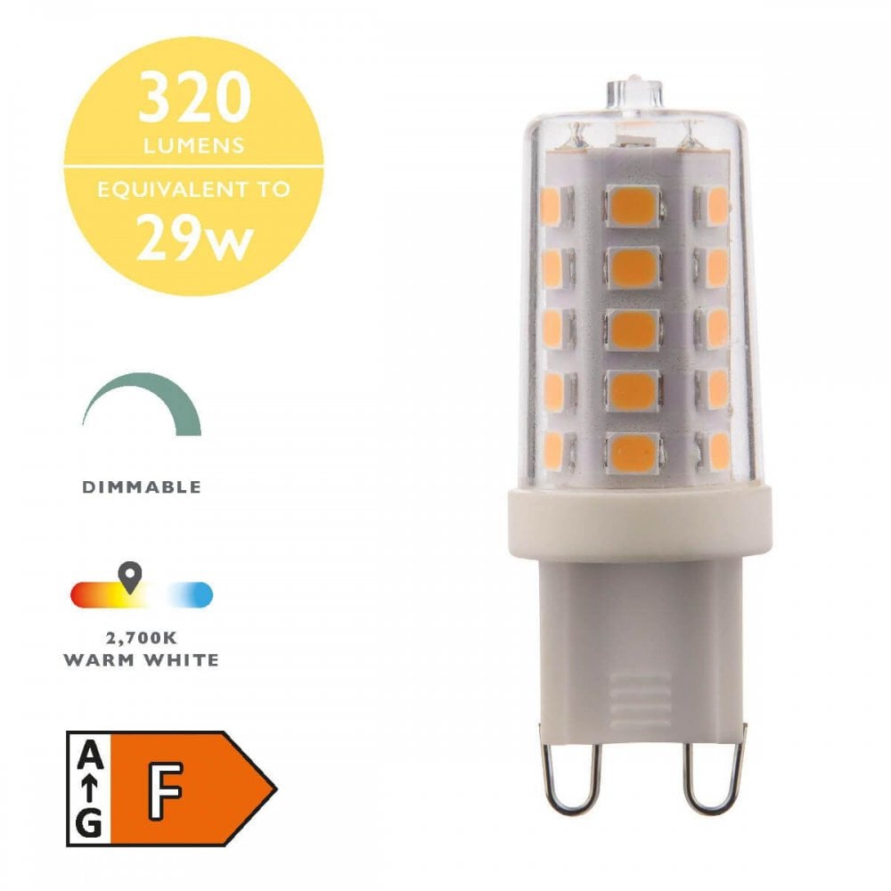 Dimmable 3.5 watt G9 LED Lamp 3000 K Warm White 320 Lumens