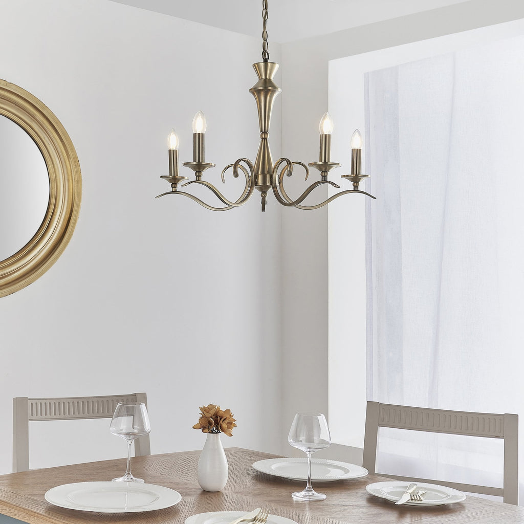 KORA-5AB 5 Light Chandelier With Antique Brass Finish