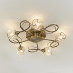 Aherne Stylish Five Light Semi Flush Light In Antique Brass With Clear Beads 73757