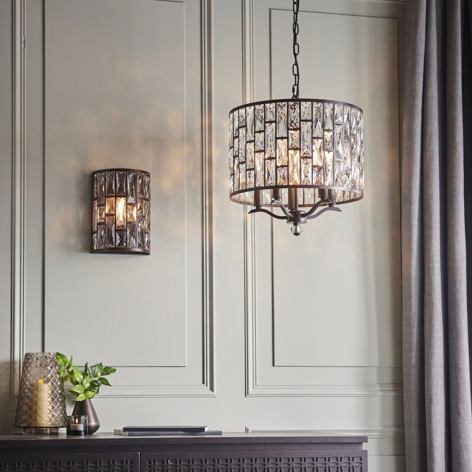 Belle Crystal Glass Single Wall Light In Dark Bronze Finish 69392