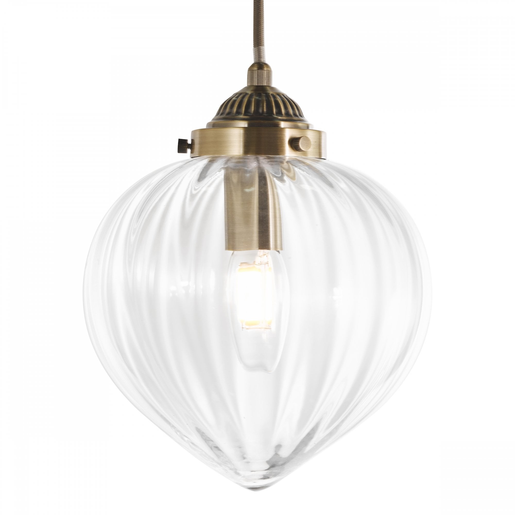 Whitham Single Ceiling Pendant Light In Antique Brass and Ribbed Glass LA3756404-Q