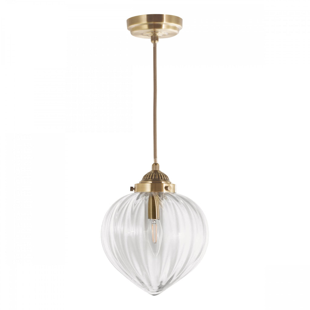 Whitham Single Ceiling Pendant Light In Antique Brass and Ribbed Glass LA3756404-Q
